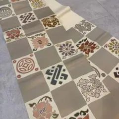 グレー系 幾何学模様 袋帯