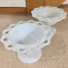 ○ファイヤーキング レースエッジ コンポート ミルクガラス 蓋付き
