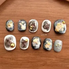 【現品】ブラック金箔　個性派ネイル /0-4-3-5-6 / 即購入OK