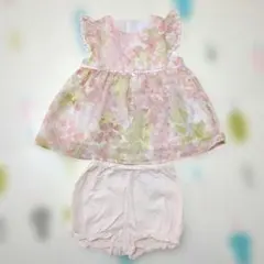 【サイズ要確認:追記あり】Bebe 花柄フリル袖ワンピース＆ブルマ（70〜80）