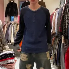 AMERICAN EAGLE y2k サーマル ヘンリーネック ラグラン ロンT
