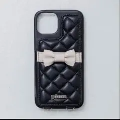 pium バイカラーリボンキルティングiPhoneケース ブラック