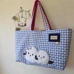 ●肩がけトートバッグ●もふもふシマエナガ　ハンドメイド　キルティング　チェック