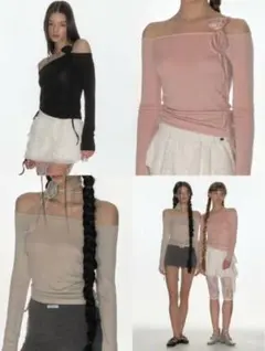 CRANK ROSE STRING Off SHOULDER TOP（PINK）