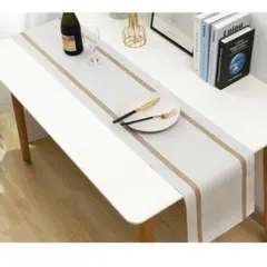ホワイト　テーブルランナー　防水　水洗い可能　シンプル　モダン　スタイリッシュのサムネイル