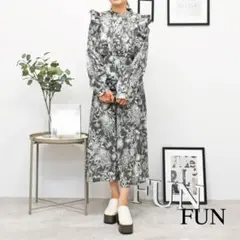 花柄 肩フリル ロングワンピースのサムネイル