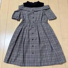BurLoneチェック柄 オフショルダー 半袖 M ワンピース ブルローネ