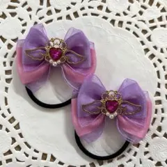 ハンドメイド ヘアゴム パープル ピンク エンジェルハート a470