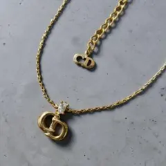 ヴィンテージ Dior ネックレス CDロゴ GP ラインストーン ゴールド