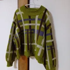 cepo　オリーブグリーン チェック柄 ニットセーター