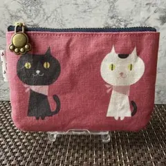 白黒猫さんミニポーチ(ピンク)