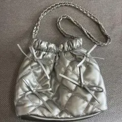 シルバー キルティング バケツ型ショルダーバッグ