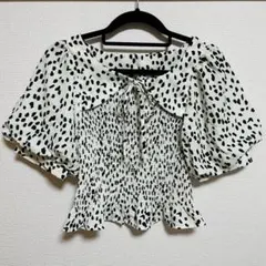 ボリューム袖 ダルメシアン柄シャーリングブラウス