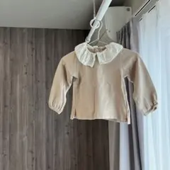 110/プティマイン フリル襟 トレーナー 裏起毛なし　ベージュ系
