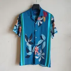 ザラ 【ZARA】 ボタニカル柄 オープンカラーシャツ 半袖 青緑 トロピカルのサムネイル