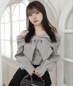 【LIP SERVICE】 リボンオフショルロングスリーブトップス