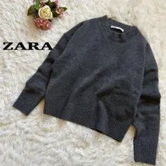 【ZARA】ザラ　グレー クルーネック ニット　長袖　ショート丈　S