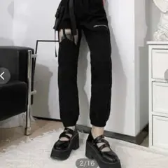 ハイウエスト ZIPポケット ジョガーパンツ 黒