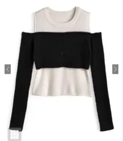 GRL レイヤード風オフショルダーニットトップス 【tu1848】 ブラック