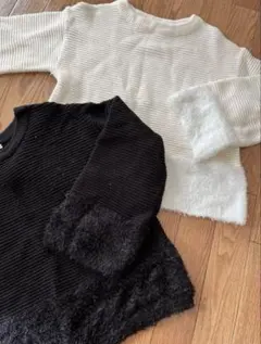 ニット ホワイト ブラック 袖口 ファー 2枚セット まとめ売り
