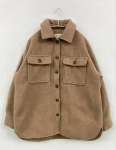 ブラウン ボタン付きシャツジャケット F