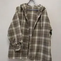 フード付きチェックシャツ ブラウン系