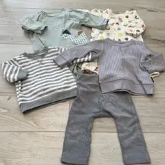 ベビー60〜80㌢冬服5点セット　ロンパース2点+トレーナー2点+ズボン1点