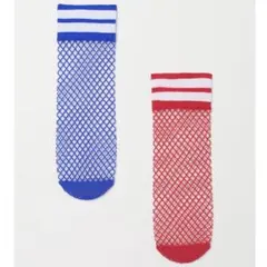【H&M/エイチアンドエム】ライン付き網クルーソックス2足セット/靴下のサムネイル
