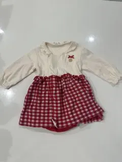 赤と白のチェック柄ロンパース