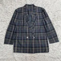 バーバリー　ダブルブレスト　チェック　ジャケット　グリーン　M