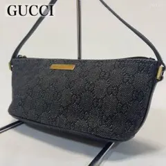 【極美品】グッチ 07198 GGキャンバス GGデニム ワンハンドバッグ 黒 極美品】グッチ 07198 GGキャンバス GGデニム ワンハンドバッグ 黒