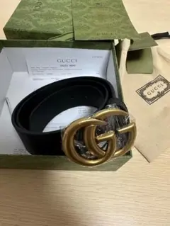 GUCCI GGモーメント ゴールドシャイニーバックル 黒レザーベルト