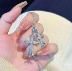 【B10】十字架ネックレス2連　シルバー