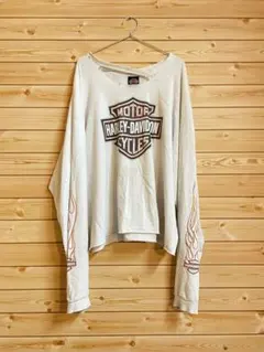 XXXL 90s USA製 ハーレーダビッドソン 袖フレイム ロンT ボロ