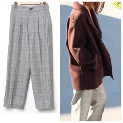 ☆BALLSEY レーヨンウールチェック タックテーパードパンツ 32
