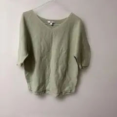 UNIQLO グリーン Vネック 五分袖 ニット L