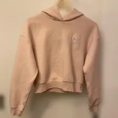 ピンク クロップドパーカー 刺繍ロゴ