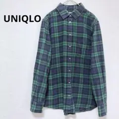 ユニクロ グリーン フランネルチェックシャツ コットン 長袖
