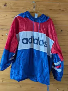 adidas フード付きナイロンジャケット 赤青