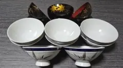 竹模様　昭和レトロ 食器 ご飯碗 ８個　汁椀 ３個　セット