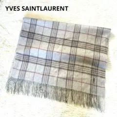 イヴサンローラン 大判ストール カシミヤ100% グレー チェック柄