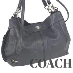 COACH コーチ 2way ショルダーバッグ レザー シボ革 ネイビー グレー