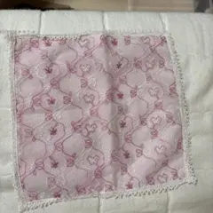 ピンク 刺繍 ハンカチ レース仕上げ