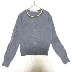 TIARA ティアラ　パール　カーディガン　グレー　上品　羽織り　きれいめ　S