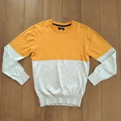 オレンジ グレー バイカラー ニットセーター　メンズ