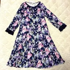 新品 ロングワンピース 袖レース×花柄 スーパービューティー 42