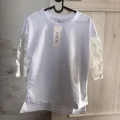 匿名配送　CHUYN ホワイト レーススリーブ Tシャツ