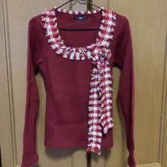 CAROLL フリル付き赤長袖ニット