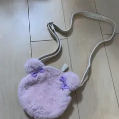 ピンクファーポシェット リボン付き