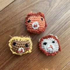 【新品】レトロ ライオン ハンドメイド あみぐるみ バッジ ブローチ 3個セット